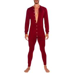 Caxndycing Einteilige Funktionsunterwäsche für Männer Herren Overall Langarm Jumpsuit mit Knöpfen Erwachsenen Einteiler Reisverschluss Langarm Unterwäsche Motorrad Unterwäsche von Caxndycing