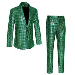 Caxndycing Herren 2-teilige Disco-Sets glänzende Jacke und Hose Metallic-Paillettenanzüge Disco Sets Metallic Pailletten Anzüge 70er Jahre Disco Kostüm inklusive glänzender Jacke und Hose von Caxndycing