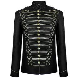 Caxndycing Herren Jacke Military Drummer Männer Uniformjacke schwarz Gothic Industrial Steampunk Kleidung Stehkragen Langarm Freizeitjacke Jacke Gothic Vintage Kostüm Mittelalterliche von Caxndycing