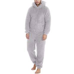 Caxndycing Herren Jumpsuit Herren Kuschelanzug Jumpsuit Strampelanzug Sweat Jumpsuit Herren Latzhose Körperanzug Kapuzenpullis mit Kapuze Reißverschluss Homewear Schlafanzug Kuschelig Lang Pyjama von Caxndycing