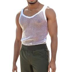 Caxndycing Herren Muskelshirt Ärmellos Netz Tankshirt/Overall Mann Durchsichtig Tankshirt Männer Netzhemd Atmungsaktiv Netz Shirt Clubwear Transparent Fischnetz Sexy Tanktop für Männer von Caxndycing