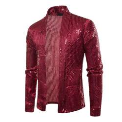 Caxndycing Herren Pailletten Cardigan Disco Party Glitter Jacke Metallic Nachtclub Halloween Party Disco Glänzende Glitzer Pailletten Herrenjacke Clubwear von Caxndycing