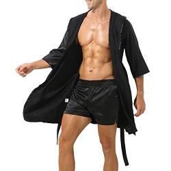 Caxndycing Herren Pyjama Schlafanzug Kurz Bademantel Morgenmantel mit Gürtel Sexy Männer Nachthemd Sommer Erotik Nachtwäsche Leichter Bademantel mit Shorts Set Bequemen Bademantel Set von Caxndycing