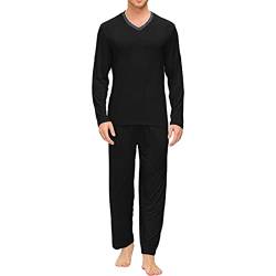 Caxndycing Herren Schlafanzüge Zweiteilig Lang Pyjama Set Weich Nachtwäsche Langarm Bambus Sleepwear mit V-Ausschnitt Herren Set Schlafanzug lang Bequemer Pyjama Set Für Männer von Caxndycing