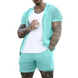 Caxndycing Herren Transparent Schlafanzug Set Mesh Pyjama Kurz Sexy Nachtwäsche Button Down Kurzarm Hemd Oberteil Boxershorts Sommer Sleepwear Freizeitanzug von Caxndycing