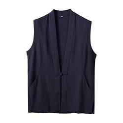 Caxndycing Herren Vest Leinenweste Herrenweste Weste Top Cardigan Weste Leinen Weste Beiläufige Sommer-Männer Bluse Sommer Retro Leinenanzug Casual Jacke Banquet Weste von Caxndycing