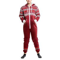 Caxndycing Herren Weihnachten Schlafanzug Einteiler Onesie Schlafanzug Schlafoverall mit Kapuze Flauschig Weich Hausanzug Teddy Fleece Einteiler Onesie Schlafanzug Weihnacht Pyjama von Caxndycing