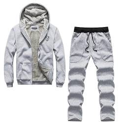 Caxndycing Herren Winter Gefüttert und Warm Jogginganzug Freizeitanzug Wintersport Zweiteiliger Kapuzenjacke mit Reißverschluss Oberteile Hose Herren Baumwolle von Caxndycing