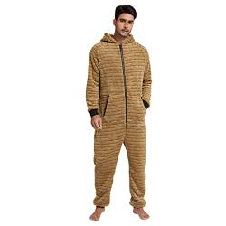 Caxndycing Jumpsuit Herren Plüsch Onesie Pyjama Einfarbig Warme Pyjama Set Winter Erwachsene Unisex Nachtwäsche Erwachsene Faultier Kostüm Schlafanzug Jumpsuit Schlafanzug mit Reißverschluss von Caxndycing