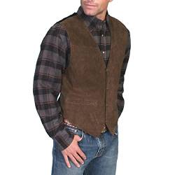 Caxndycing Lederweste Herren Wildleder Biker Trucker Weste Freizeitweste Leder Kutte Braun Druckknöpfe Herren Wildleder Leder Weste Vintage Cowboy Stil Ärmellose Jacke Slim Fit Hochzeit Weste von Caxndycing