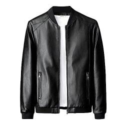 Caxndycing Motorradjacke Herren Langärmelig Lederjacke mit Reißverschlusstasche Lederweste Freizeitweste Jagdweste Langärmelig Modisch Lässig Herren Lederjacke Kunstleder Bikerjacke von Caxndycing