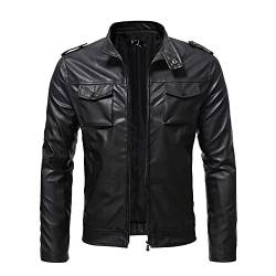 Caxndycing Motorradjacke Herren PU Biker Ledermäntel mit Brusttasche Lederjacke Motorradjacke Bikerjacke Langärmelig Modisch lässig Lederjacke für Männer Kunstleder Bikerjacke von Caxndycing