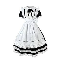 Maid Dress Damen Frauen Maid Outfit Anime Long Dress Schwarzweiß-Schürze Kleid Cosplay Kostüm für Vier Jahreszeiten Sexy Lolita Kleid Cosplay Uniform für Mädchen Halloween Cosplay Lolita Dress von Caxndycing