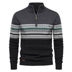 Pullover Herren Strickpullover V-Ausschnitt Longsleeve mit Reißverschluss und Stehkragen Warm Solid Color Pullover Winter Half Rollkragen Pullovers Herren Warme Sweater von Caxndycing