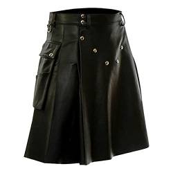 Schottischer Kilt Herren Klassischer Leder Rock Karo Rock kurzer Schottenrock Kilt Schottischer Klassischer Schottischen Stil Individualität Vintage Leder Kilt von Caxndycing