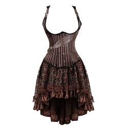 Steampunk Unterbrust Leder Corsage Braun Korsett Kleid Corsagenkleid Piraten Rock Burlesque Erotik Halloween Sexy Bustier Vintage Korsage Steampunk Corsagentop Gothic Rockabilly von Caxndycing