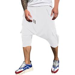 Sweathose Herren Hip Hop Haremshose Beiläufige Aladinhose Pumphose Pluderhose Jogginghose Baggy Sporthose Herren Hippie Sommerhose Yoga Männer Gummizug Verkürzte Hose von Caxndycing