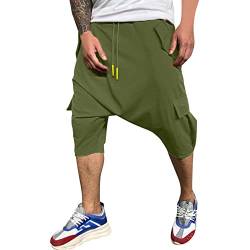 Sweathose Herren Hip Hop Haremshose Beiläufige Aladinhose Pumphose Pluderhose Jogginghose Baggy Sporthose Herren Hippie Sommerhose Yoga Männer Gummizug Verkürzte Hose von Caxndycing