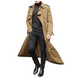 Trenchcoat Herren Lang Mantel Einfarbig Jacke Business Übergangsjacke Männer Lange Freizeitjacke Zweireihiger Trenchcoat Vintage Windbreaker Casual Parka Outwear Cardigan von Caxndycing