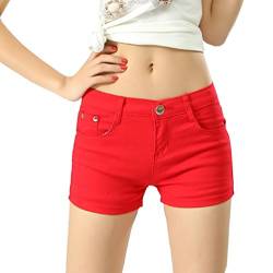 Cayuan Damen Sommer Hotpants Skinny Stretch Jeans Shorts Denim Kurze Hosen Kurzschlüsse Bermuda Shorts Rot von Cayuan