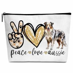 Kosmetiktasche für Hunde, Peace Love, Make-up-Tasche mit Reißverschluss, für Kulturbeutel, Zubehör – A16-A25, Aussie, Aussie von Cazhes