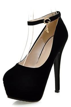 5.51IN Wildleder Stilettos Hohe Absätze für Frauen Damen Plateau Ausrutscher Pumps Verstellbar Knöchelriemen Sandalen Abgerundet Leicht Hochzeit Kleid Schuhe (Color : Negro, Size : 37 EU) von CcacHe