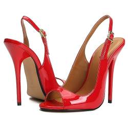 Frauen Hoher Absatz Lack Rückenfrei Stöckelabsatz Abendschuhe Moden Peep Toe Sandalen Durchbrochene Kreisförmige Schnalle Frauen Rutschfest Absätze für Kleid (Color : Rojo, Size : 38 EU) von CcacHe