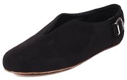 Frauen Klassisch Spitz zulaufend Penny Loafer Lässig Niedrige Absätze Wildleder Flach Pantoffeln Pantoffeln Damen Fahren Weich Loafer Schuhe für Arbeit Krankenschwester (Color : Black, Size : 35 EU von CcacHe
