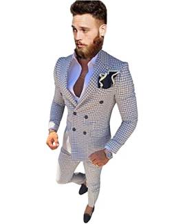 Cdkoke Herren Karierter Anzug 3x2 Zweireiher Hochzeit Cosplay Jacke Hose von Cdkoke