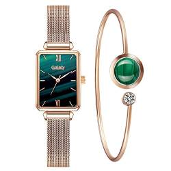 CdyBox Damen-Armbanduhr, Metalllegierung, Mesh-Armband, klein, grün, quadratischer Kopf, Quarz-Armbanduhr von CdyBox