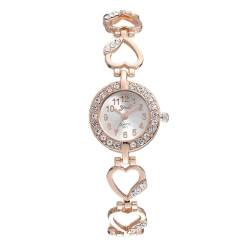 CdyBox Damen-Armbanduhr, Metalllegierung, diamantbesetzt, herzförmiges Band, Quarz-Armbanduhren, Roségold, Modern von CdyBox