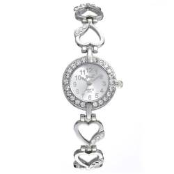 CdyBox Damen-Armbanduhr, Metalllegierung, diamantbesetzt, herzförmiges Band, Quarz-Armbanduhren, silber von CdyBox