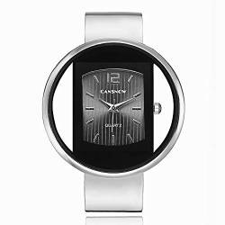 CdyBox Damen-Armbanduhr, Stahlband, Manschette, Armreif, Quarz, Armbanduhr für Mädchen und Frauen, tolles Geschenk, silber von CdyBox