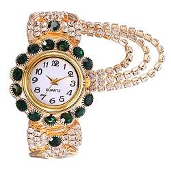 CdyBox Damen-Armbanduhr mit Diamantbesatz, Quarz, offen, Legierung Grün von CdyBox