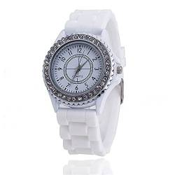 CdyBox Damenuhren, Silikonband, Strass-Armbanduhr., Weiß, von CdyBox