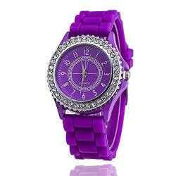 CdyBox Damenuhren, Silikonband, Strass-Armbanduhr., violett, von CdyBox