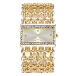 CdyBox Frauen Mode Diamant Quadrat Armband Uhr Hohl Quarz Armbanduhr Luxus Diamanten Elegante Kleid Uhren, Gold, Modern von CdyBox