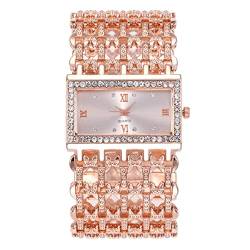 CdyBox Frauen Mode Diamant Quadrat Armband Uhr Hohl Quarz Armbanduhr Luxus Diamanten Elegante Kleid Uhren, Roségold, Modern von CdyBox