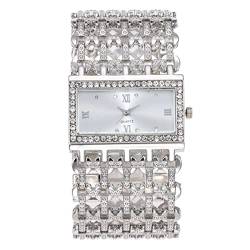 CdyBox Frauen Mode Diamant Quadrat Armband Uhr Hohl Quarz Armbanduhr Luxus Diamanten Elegante Kleid Uhren, silber, Modern von CdyBox