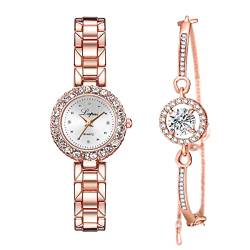 CdyBox Klassische Damen-Armbanduhr aus Legierung mit Kristall-Armbanduhren-Set, Quarz-Armbanduhren für Frauen, tolles Geschenk, Roségold von CdyBox