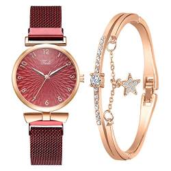 CdyBox Klassische Legierung Armband Damenuhr mit Kristall Armband Uhren Set Quarz Armbanduhren für Frauen Tolles Geschenk, rosarot von CdyBox