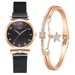CdyBox Klassische Legierung Armband Damenuhr mit Kristall Armband Uhren Set Quarz Armbanduhren für Frauen Tolles Geschenk, schwarz von CdyBox