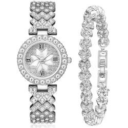 CdyBox Luxuriöse Damenuhren, Stahlband mit Diamanten, Armbanduhren-Set, Quarz-Armbanduhr, Großhandel, silber von CdyBox