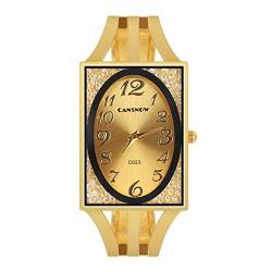 CdyBox Luxus-Armbanduhr für Damen, oval, fließendes Diamant-Zifferblatt, Quarz-Armbanduhr, Geschenke für Damen, Gold von CdyBox