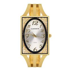 CdyBox Luxus-Armbanduhr für Damen, oval, fließendes Diamant-Zifferblatt, Quarz-Armbanduhr, Geschenke für Damen, Weiss/opulenter Garten von CdyBox