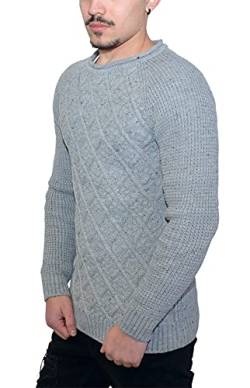 Ce & Ce Herren Pullover Sweater Slim Fit - Strickpullover in Grau Körperbetont – Größe M bis XL von Ce & Ce