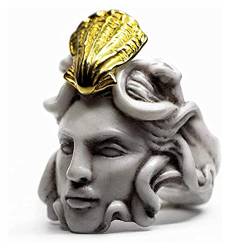 CeFoney Vintage Skulptur Ring Mythologie Medusa Zeus Ring Vintage Skulptur Königin Ring Geschenke Frauen und Männer, übertriebener alter Mann Form Ring 7 Größen verfügbar von CeFoney