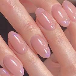 24 Stück Mandel Falsche Nägel Kurz, Nude Rosa French Kunstnägel Nägel Zum Aufkleben Acryl Full Cover Künstliche Fingernägel mit Nagelkleber Aufkleber, Oval Press on Nails für Frauen Mädchen von Ceboic