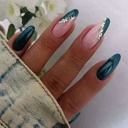 24 Stück Mandel Nägel Zum Aufkleben Mittel, Französisches Press on Nails Künstliche Nägel mit Design, Oval Glitzer Acryl Fingernägel Falsche Nägel für Frauen Mädchen von Ceboic