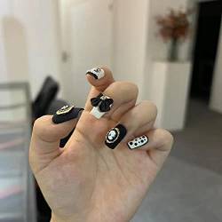 CEBOIC Nägel Zum Aufkleben, Handgefertigt Gelnägel Kurz Press on Nails, Weiß und Schwarz Kunstnägel mit Vintage-Rahmen Dekoration für Mädchen und Frauen Alltags und Partygebrauch, 10st Nägel Satz von Ceboic